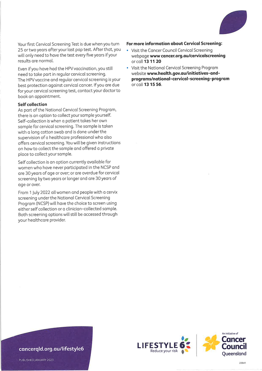 Lifestyle 6 - Cervical Cancer Screening - Factsheet (Digital PDF ...