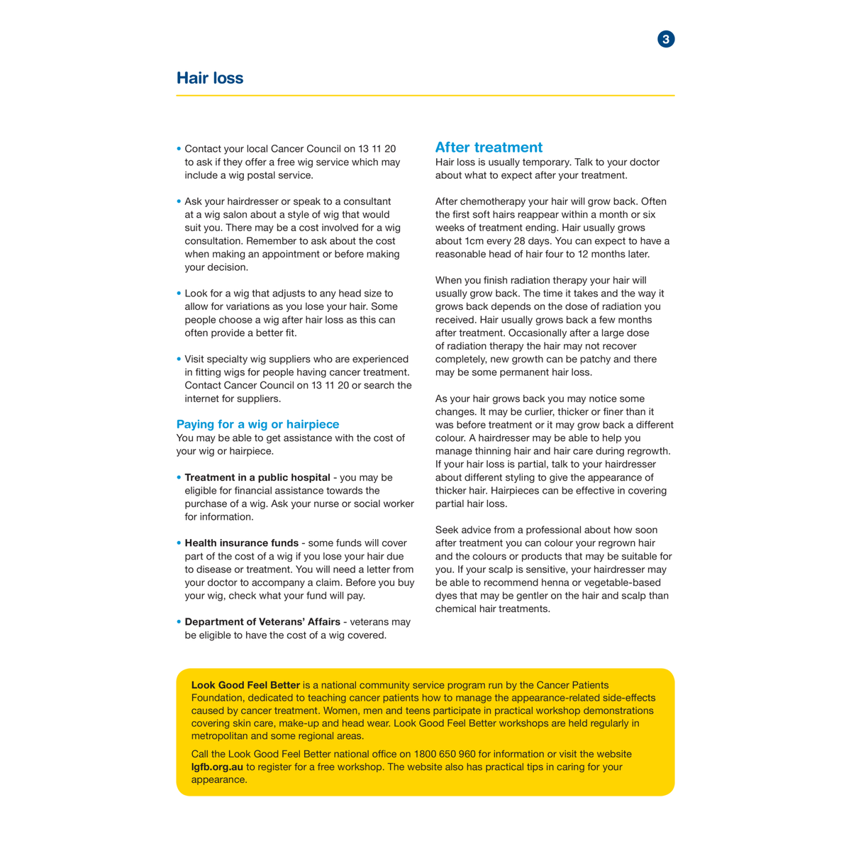 Hair Loss (PDF Download) Cancer Council Queensland Resources