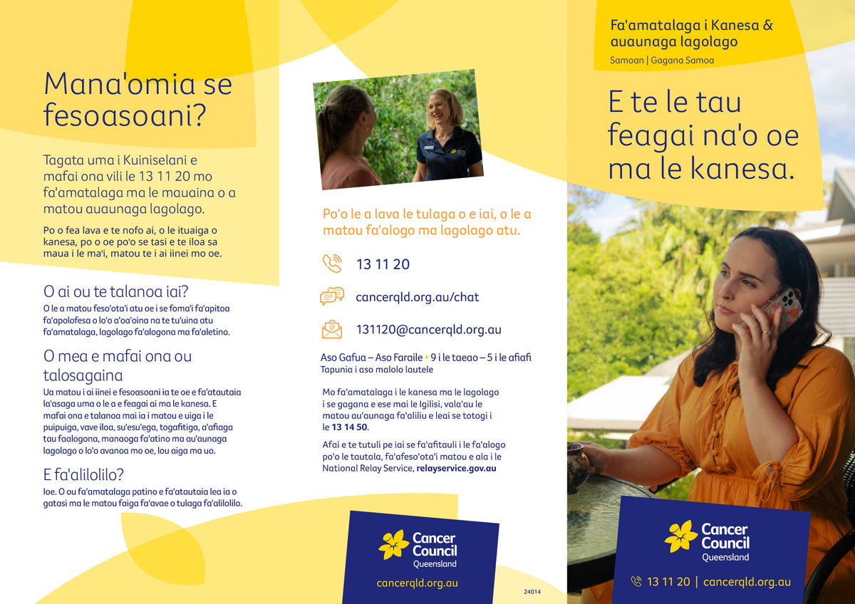 Customer Service Samoa Cancer Information and Support Services (Samoan) β Cancer Council ...