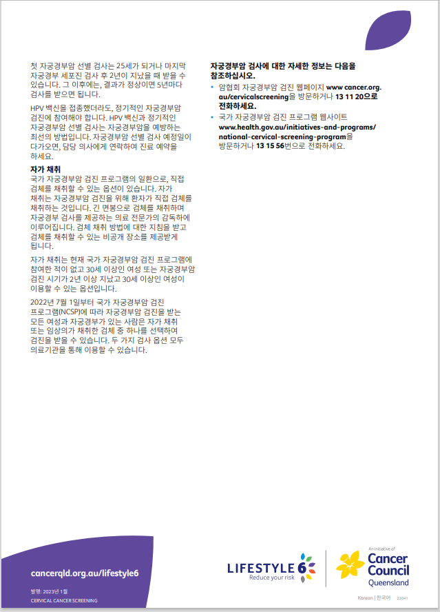 Lifestyle 6 Cervical Cancer Screening (Korean) (Digital PDF) – Cancer ...