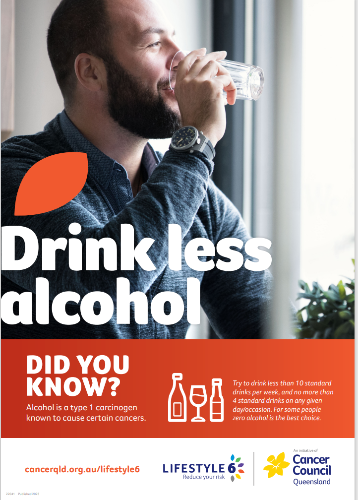 Drink Less Alcohol - Poster (PDF Download) – Cancer Council Queensland ...