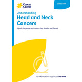 Booklet cover titled 'Understanding Head and Neck Cancers' by Cancer Council with a yellow and blue design.