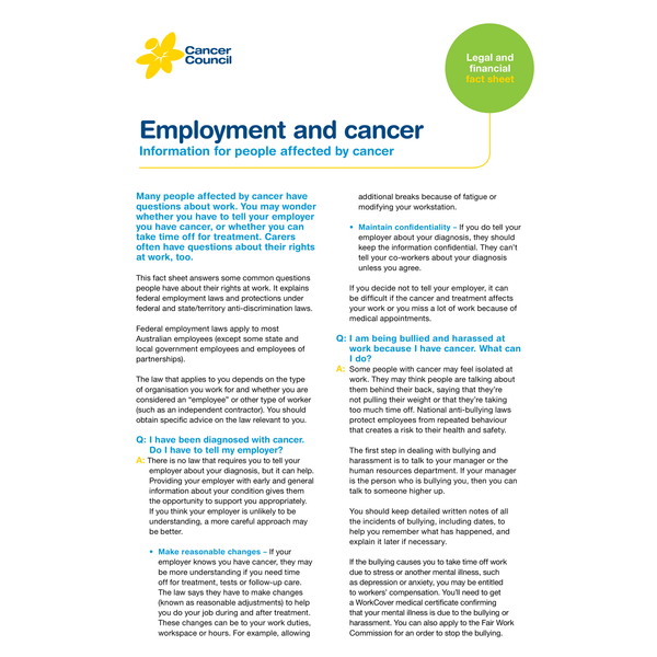 Employment and Cancer (PDF Download)