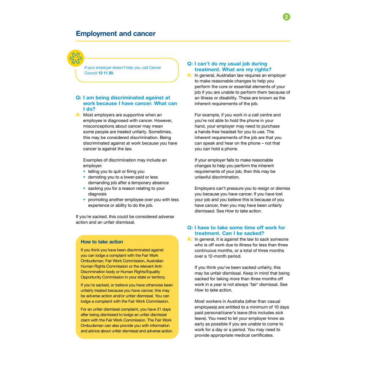 Employment and Cancer (Digital PDF) – Cancer Council Queensland Resources