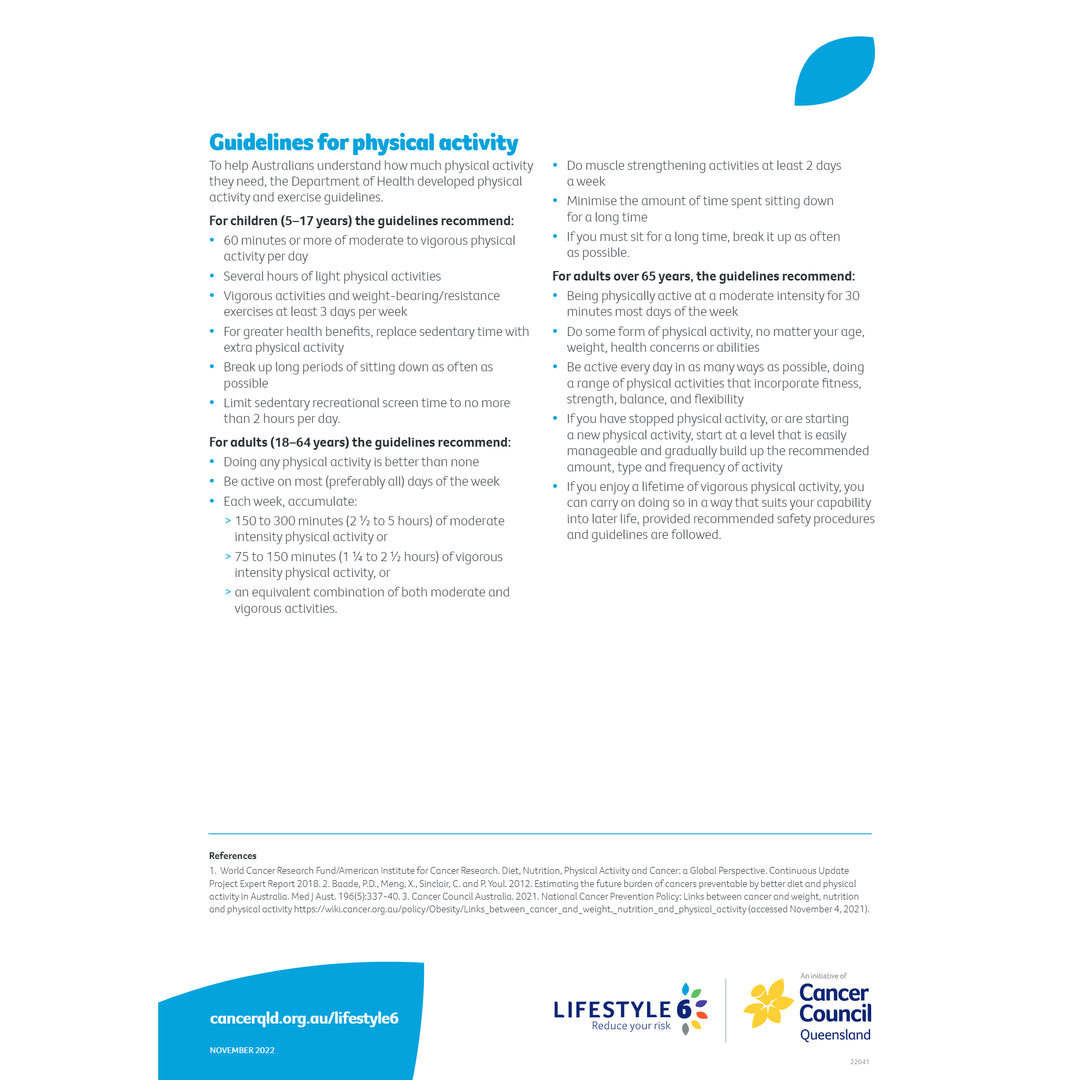 Lifestyle 6 - Physical activity to reduce your cancer risk - Factsheet ...